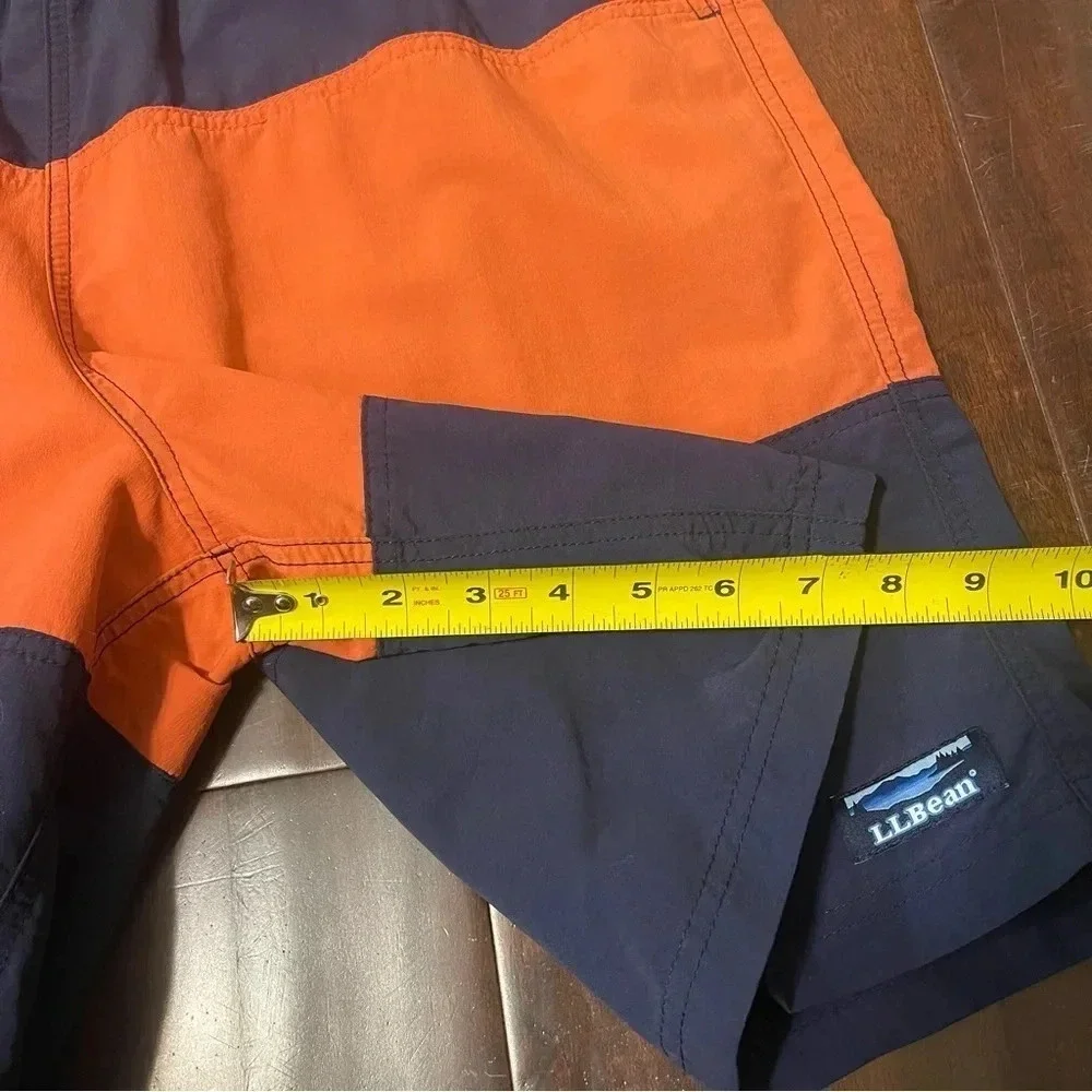 LL Bean Swimming Trunks Navy And Orange Striped Men’s Size Large Pockets Lined